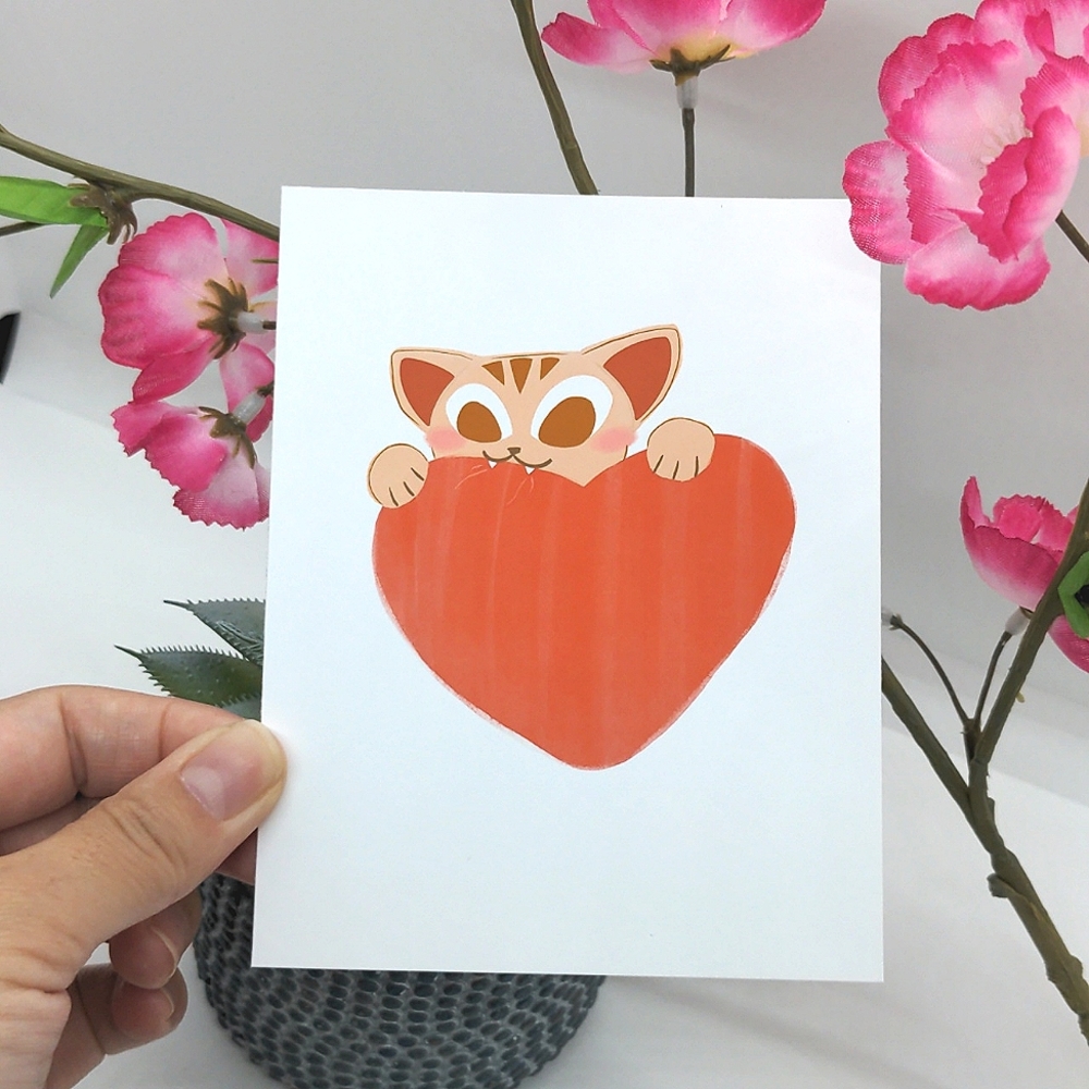 Wall Art Mini Print Cat Heart Home Decor